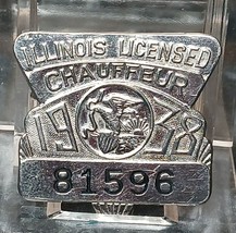 Vintage 1938 State of ILLINOIS Licensed Chauffeur Badge No. 81596 Drivers Pin - £19.55 GBP