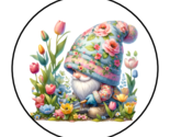 30 SPRING GNOME WITH FLOWERS ENVELOPE SEALS STICKERS LABELS TAGS 1.5&quot; ROUND - £6.33 GBP