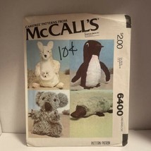 McCall&#39;s 6400 RARE Australian Plush Kangaroo, Platypus, Koala, Penguin Uncut - $19.79