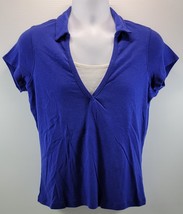 L) Saint Tropez West Woman 1X Blue V Neck Collar Shirt - $7.91