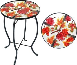 Patio Side Table End Accent Round Garden Glass Coffee Small Indoor Outdoor Metal - £43.83 GBP