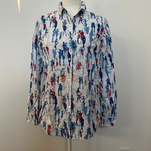 J. McLaughlin Lois Whimsical Pattern Cotton Button Up Long Sleeve Shirt ... - $48.37