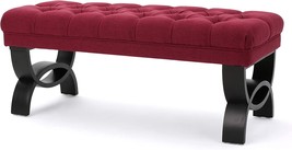 Deep Red Christopher Knight Home Scarlett Tufted Fabric Ottoman Bench - £122.23 GBP