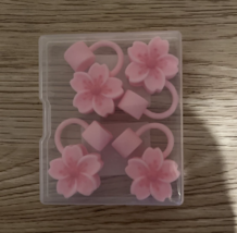 4 Pc Straw Cover Caps Pink Flower design Compatible w Stanley NEW - £8.87 GBP