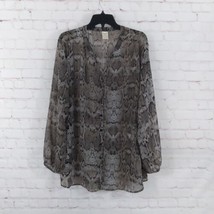 Faded Glory Blouse Womens 3X Animal Print Sheer 3/4 Sleeve V Neck Button Up Top - £14.03 GBP