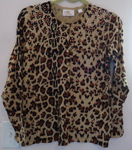 Quacker Factory Ladies Cardigan Sweater Top Size Small Rhinestone Leopard QVC - £20.02 GBP