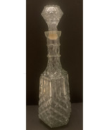 Vintage clear Glass hexagonal bottle decanter w stopper diamond &amp; flower... - £27.87 GBP