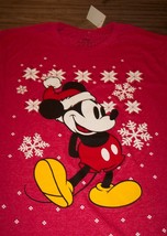 Walt Disney Mickey Mouse Christmas Santa Hat Snowflakes T-Shirt Medium New - $19.80