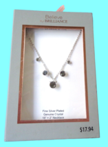 Black Genuine Crystal Fine Silver Plated Chain Necklace 18&quot; + 2&quot; Womens Jewelry - £9.55 GBP