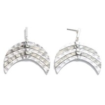Silver Tone Hammered Texture Swivel Drop Earrings - £10.87 GBP