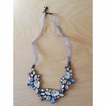 Ann Taylor LOFT Purple Gray Rhinestones Crystal Flower Ribbon Necklace 2... - $24.75