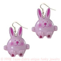 Funky Huge Chunky Bunny EARRINGS-Pink Rabbit Easter Garden Charm Costume Jewelry - £5.41 GBP