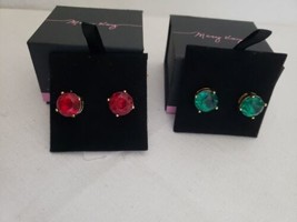 Mary Kay Fashion Stud Earrings Red Green Gem Goldtone Earrings Jewelry U... - £13.37 GBP
