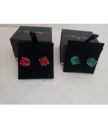 Mary Kay Fashion Stud Earrings Red Green Gem Goldtone Earrings Jewelry U... - £13.11 GBP