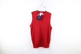 NOS Vintage 70s Streetwear Mens Large Blank Knit V-Neck Sweater Vest Red USA - £54.49 GBP