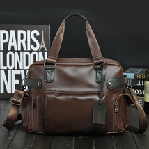 New Pu Crazy Horse Leather Korean Men&#39;s Bag Casual Shoulder Messenger Bag Handba - £74.42 GBP
