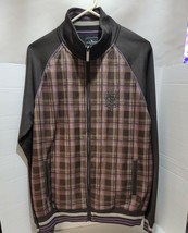 MARC ECKO Cut &amp; Sew Plum Purple &amp; Brown Plaid Track Jacket Coat - L - £33.30 GBP