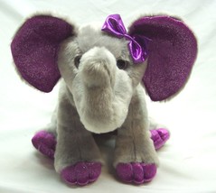 Destination Nation Aurora Girl Elephant W/ Purple Bow 10&quot; Plush Stuffed Animal - £15.83 GBP