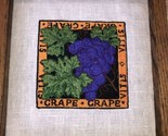 Machine Embroidered Grape Picture On Linen With Wood Frame 6 X 6 - $24.73