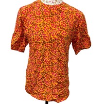  Tobria 100% Silk Orange Pink Abstract Print Short Sleeve Blouse Sz 8 - $37.99