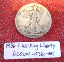 1936 S Walking Liberty Half Dollar, Filled Mint Mark Error; Vintage Old Coin - £22.89 GBP