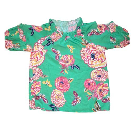 Women&#39;s Top L Butterfly Floral 3/4 Sleeve Work Casual Girls Night - $11.00