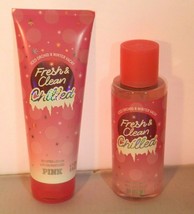 Victoria&#39;s Secret Pink Fresh &amp; Clean Chilled Body Mist + Lotion LIMITED ... - $28.71