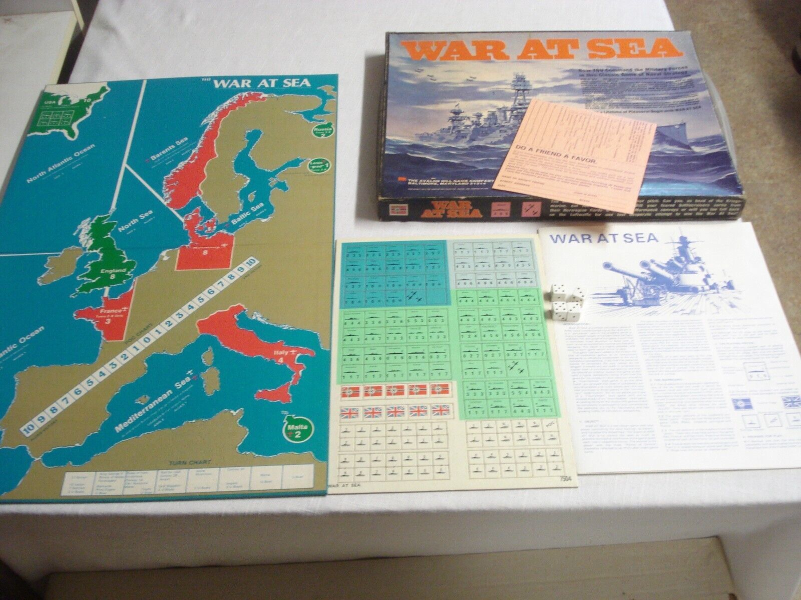 War At Sea 1976 Avalon Hill Complete with Unpunched Sheet of Playing Pieces - $19.99