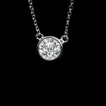 14K White Gold Plated Silver 1.5Ct 6.5MM Round Moissanite Solitaire 18&quot; Necklace - £69.75 GBP