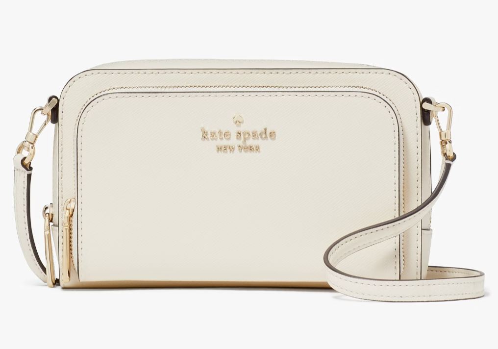 NWB Kate Spade Stacie Dual Zip Crossbody Ivory White Leather KG036 Gift Bag F