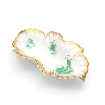 Herend Chinese Bouquet Green Trinket Tray, Vintage Porcelain, Hand-Paint... - $64.35