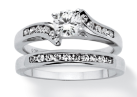 Round Cz Twisted Bridal 2 Ring Set Band Platinum Sterling Silver 6 7 8 9 10 - £159.66 GBP