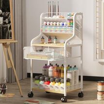 Versatile 6-Tier White Craft Storage Cart with Lockable Wheels and Drawer - $108.85