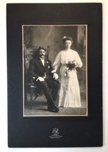 Antique Photo on Board Wedding Portrait Moustache Man &amp; Young Bride Minnesota - £13.63 GBP