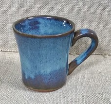Rustic Small Blue Glazed Art Pottery Coffee Mug Cup Artist Initials Cott... - £14.01 GBP