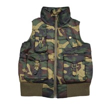 Pumpkin Vest Mens M Green Camo Full Zip Cargo Casual Outdoor Outfit - $25.62