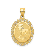 14K Yellow Gold Aries Zodiac Oval Pendant - €280,85 EUR