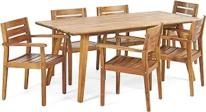Christopher Knight Home Renee Outdoor 7 Piece Acacia Wood Dining Set, Te... - £1,384.03 GBP