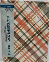 Flannel Back Vinyl Tablecloth 60&quot; Round, FALL MULTICOLOR LINES # 2, AP - $14.84