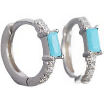 Anyco Earrings Fashion Green Square Zircon Shiny Ear Buckle Trendy Fine Hoop Hug - £19.94 GBP