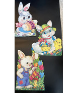 3 Vintage Easter Bunny Die Cut Decorations Lot Made USA 15&quot; Easter Eggs - $19.75