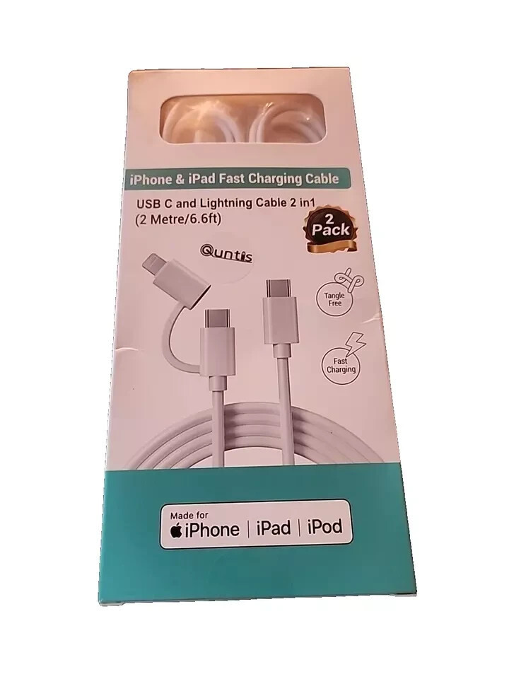 Quntis 2 in 1 60W C to C Cable-C to Lightning Cable, 2Pack 6.6FT Mfi Cer... - $2.01