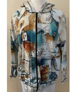 Chico&#39;s Womens Zip-Up Hoodie Jacket Boho Art To Wear Street Scenes Size ... - $413.15 MXN