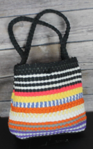 MACRAME WEAVED SMALL HANDBAG PURSE BLACK ORANGE WHITE MULTICOLORED WITH ... - $18.49
