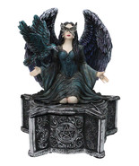 Gothic Fairy Queen With Raven Crow On Pentagram Star Decorative Box Figu... - $65.07 CAD