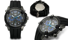 NEW 32 Degrees 0032M-GRYBLU Mens Alpine Watch Rubber Strap Grey Dial Blue Accent - $41.53