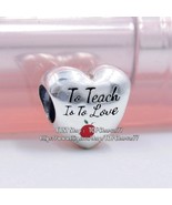 925 Sterling Silver To Teach is to Love Charm With Enamel  Cute Red Appl... - £13.76 GBP