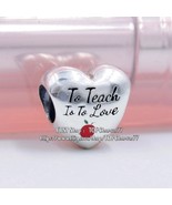925 Sterling Silver To Teach is to Love Charm With Enamel  Cute Red Appl... - $25.79 CAD