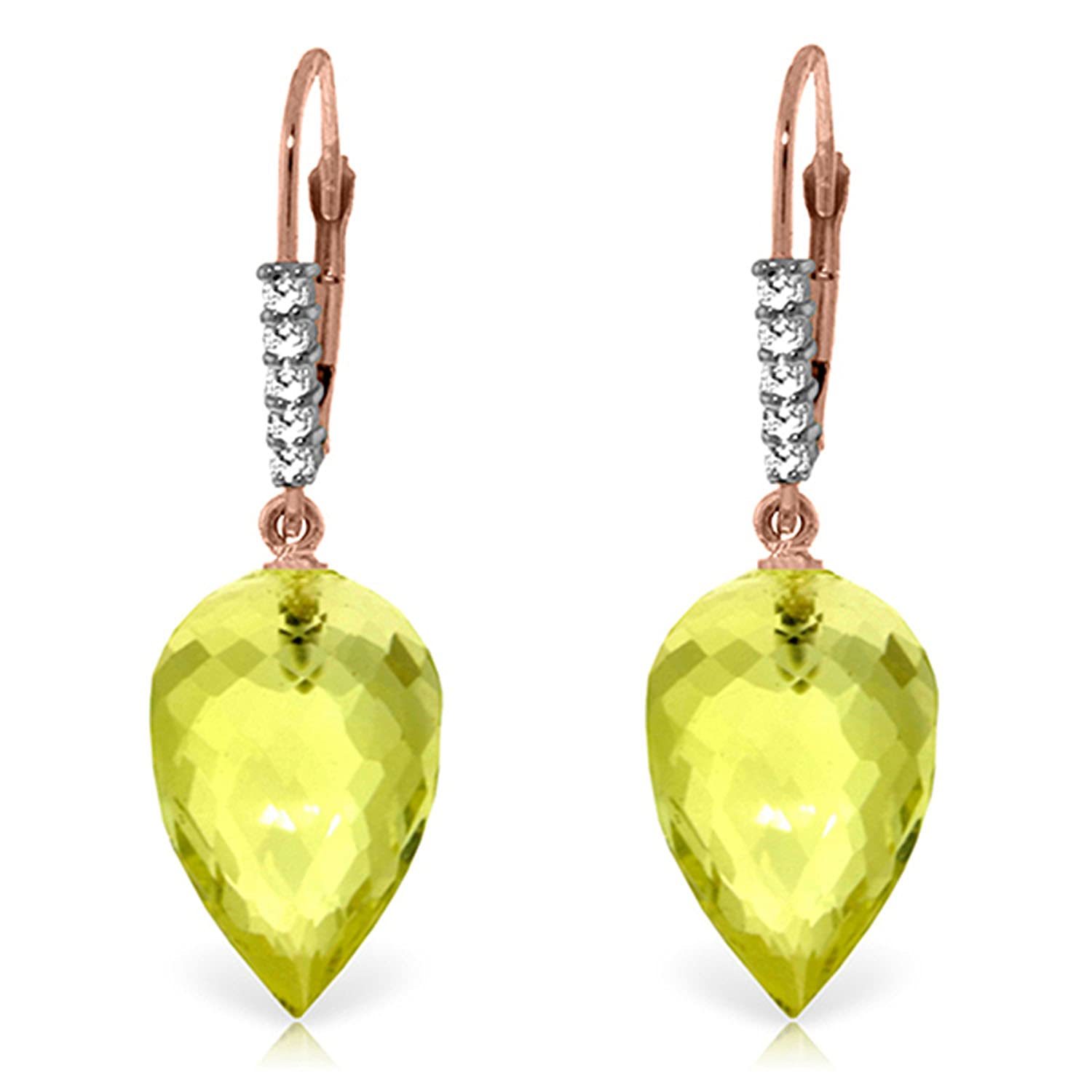 Galaxy Gold GG 14k Rose Gold Earrings with Drop Briolette Quartz Lemon a... - $554.39