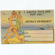 Vtg. Linen &quot;I Saved This One For You&quot; Lifeguard Carrying Pinup Girl Beach - £3.89 GBP